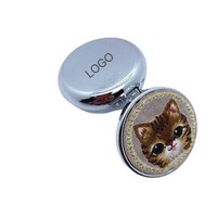 Round Metal Pill Box Embroidered Cartoon Animal Jewelry Case Small Portable Lip Balm Storage Box - Cases, Boxes
