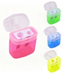 Double-Hole Square Plastic Pencil Sharpener With Lid