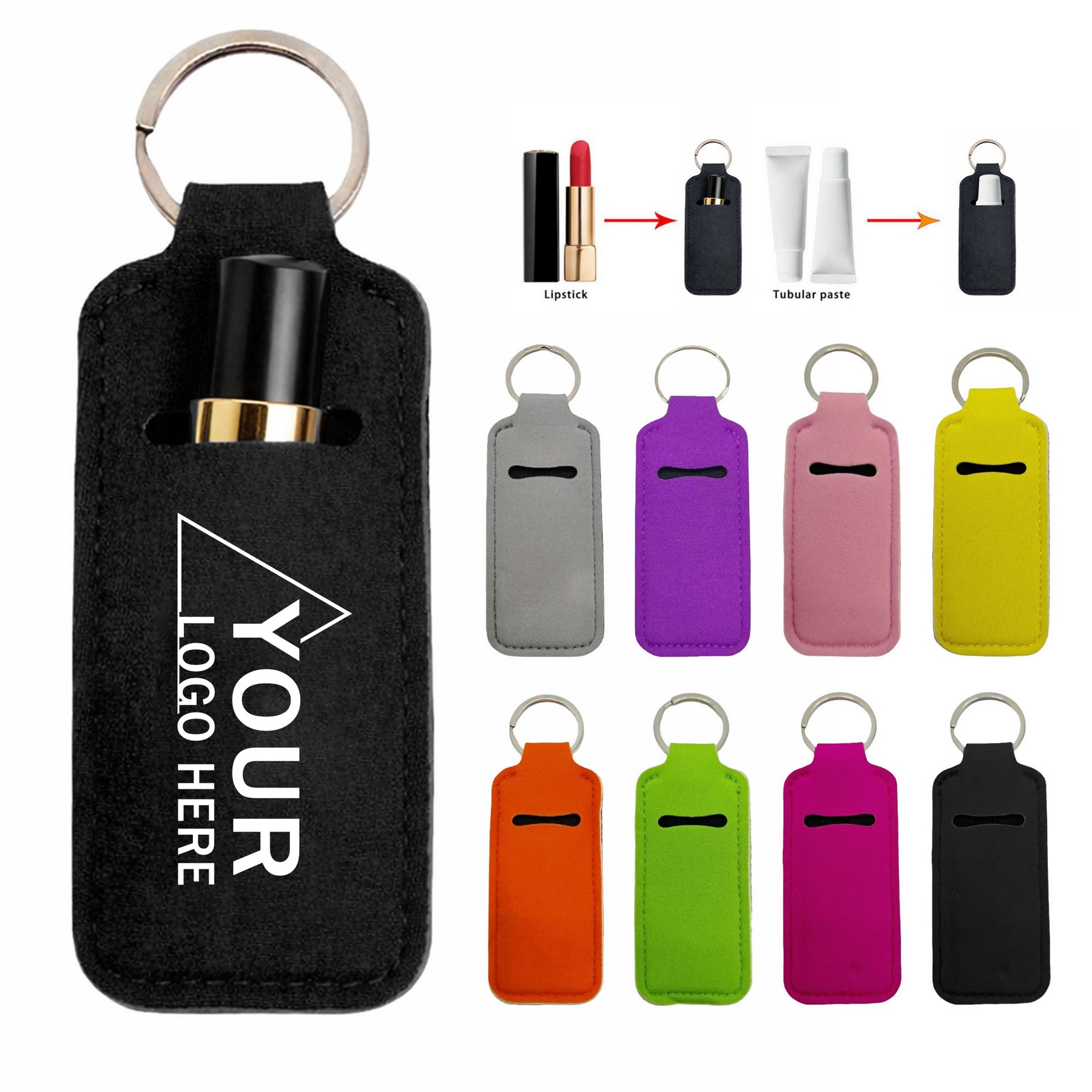 Neoprene Square Lipstick Holder Keychain Portable Carry - Key Chains / Rings