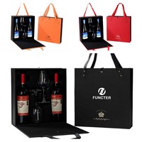 PU Leather Wine Gift Set Double Bottle Carrier W/ Glasses - Wine Kits, Openers