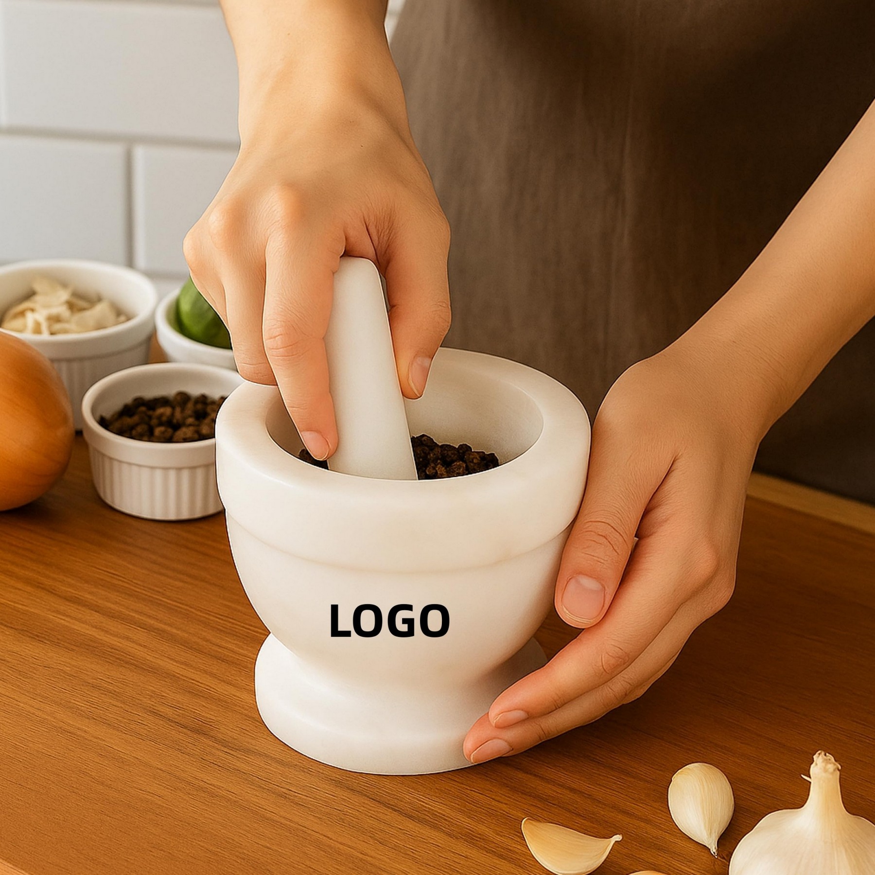 Marble Mortar Pestle Spice Herb Grinder Bowl - Utensils
