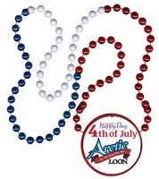 Mardi Gras Beads with an Inline Medallion (red, white & blue) - Necklaces, Beads