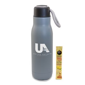 16 Oz. Matte Stainless Steel Insulated Bottle w/Bungee Lid & Iced Tea Packet