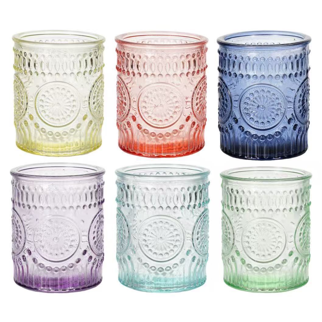 Sunflower & Diamond Pattern Glass Candle Holder Minimalist Transparent Cylindrical Aromatherapy Cup - Cases