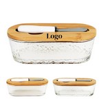 Premium Bamboo Lidded Glass Butter Dish