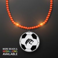 Orange LED Bead Necklace with Soccer Ball Medallion - PRINTED - Necklaces, Beads