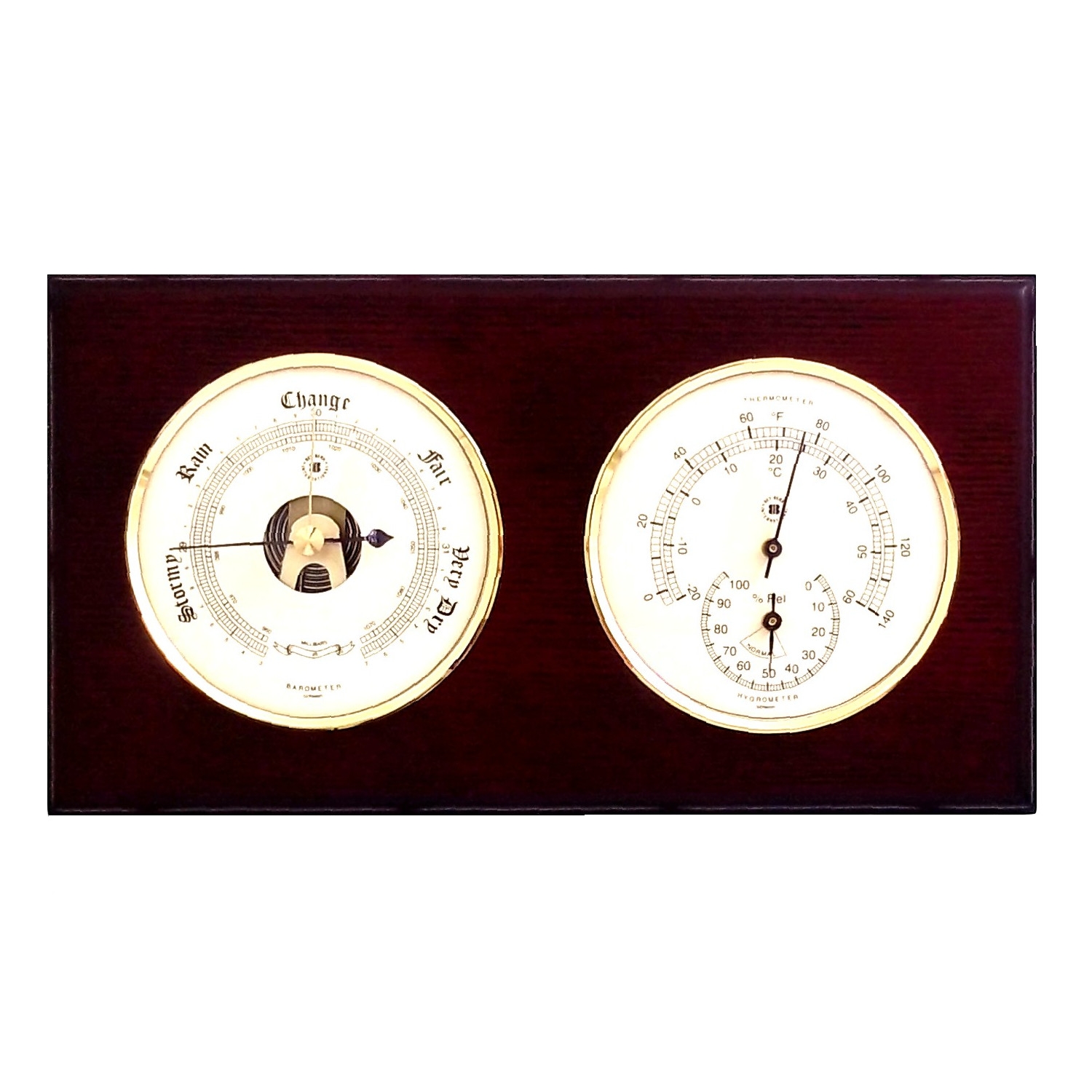 Barometer w/Thermometer & Hygrometer - Mahogany - Weather Instruments, Thermometers
