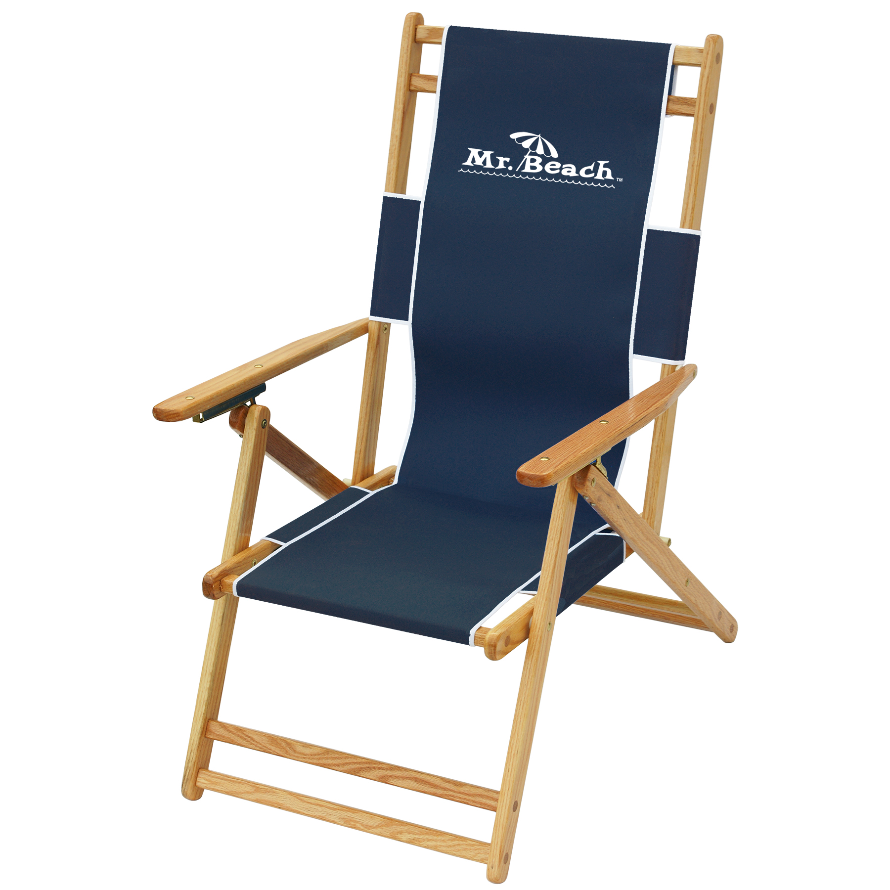 US Made Deluxe Folding Solid Oak Hardwood Frame Beach Recliner - Chairs