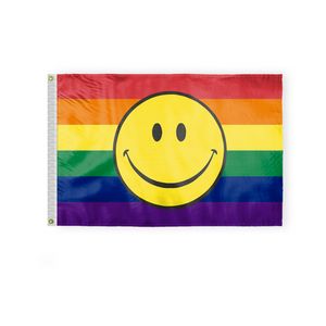 2 ' x 3 ' 1ply Polyester Rainbow with Smiley Face Pride Flag - Flags