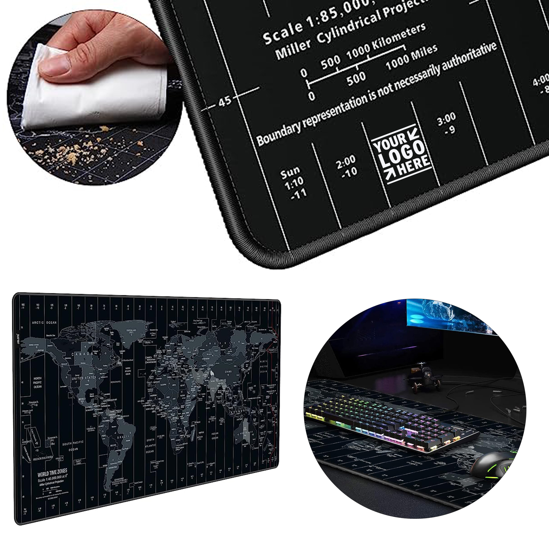 35.4 x 15.7" Computer PC Black World Map Gaming Desk Mat Extended Mousepad - Mouse Pads