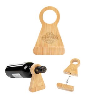 Bamboo Wine Bottle Stand With Corkscrew
