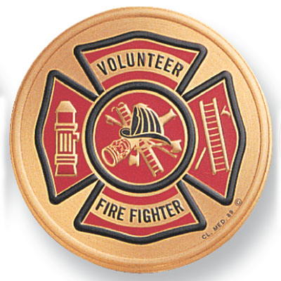 7/8" Firefighter Volunteer Etched Enamel Medallion Insert Disc - Medals, Inserts