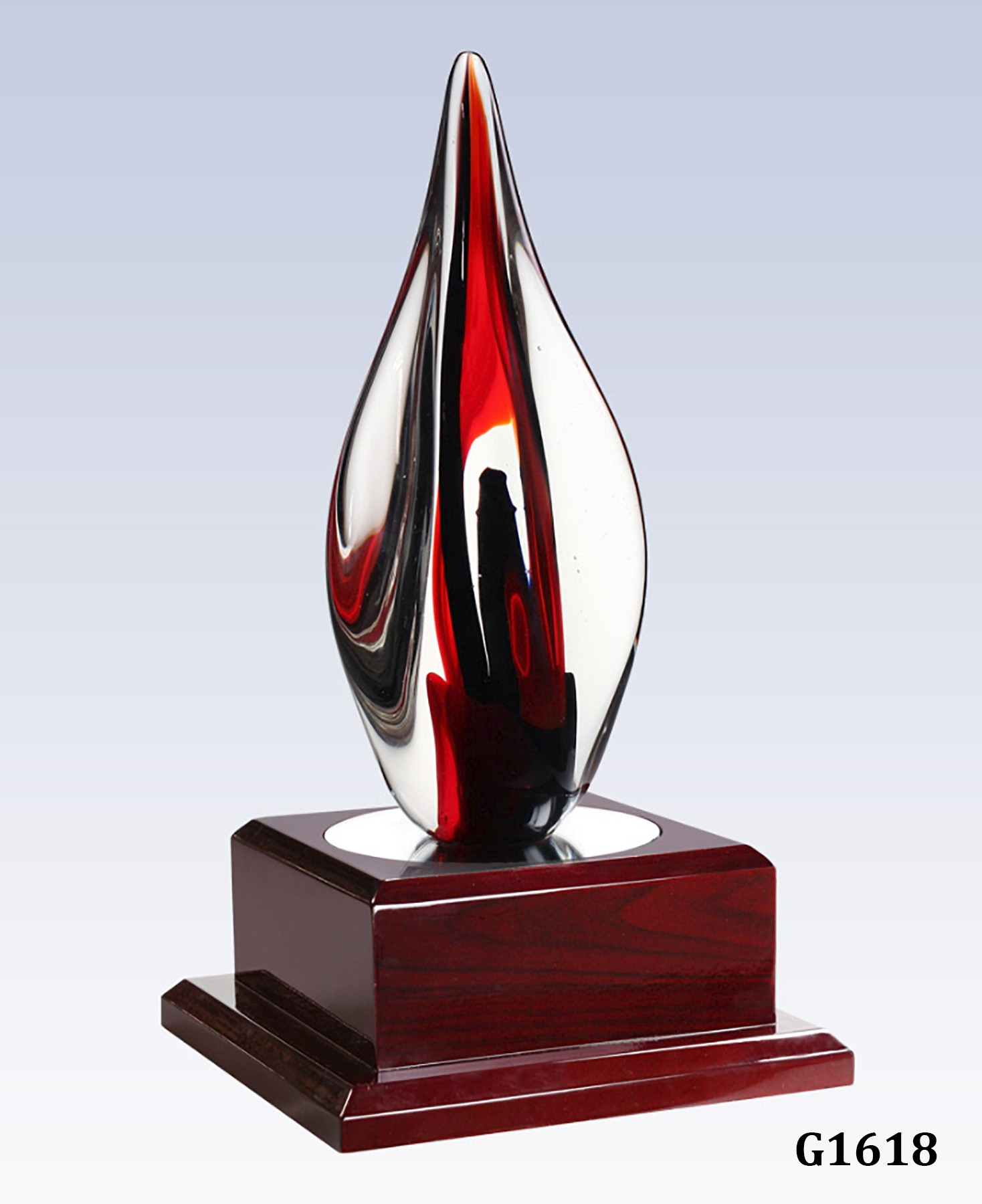 Red Contemporary Award with Rosewood Base, 12-1/2"H - Crystal, Awards