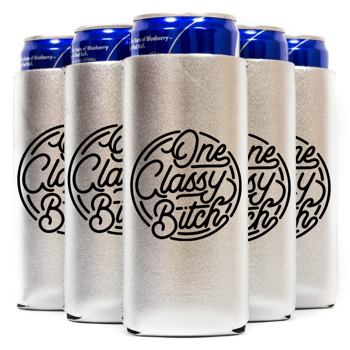 12 Oz. Screen Print Metallic Slim Seltzer Coolie - Beverage Insulators