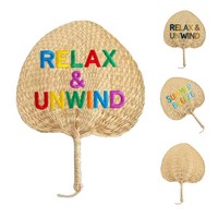 Wheat Straw Woven Hand Fan With Embroidery - Fans, Decorations