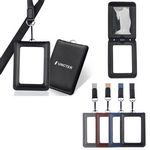Leather Vertical ID Card Holder Badge Holder With 2 Clear Windows