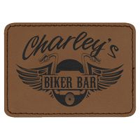 Rectangle Engraved Patch with Adhesive, Dark Brown Faux Leather, 3 1/2" x 2 1/2" - Patches, Badges