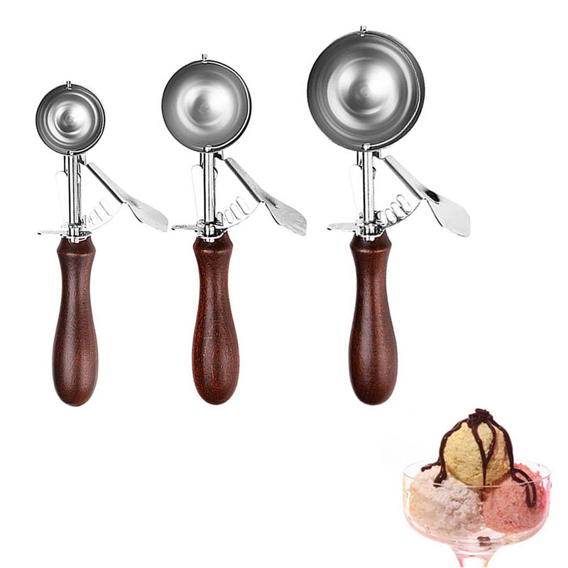 Ice Cream Scoop With Wooden Handle Trigger Release - Scoopers