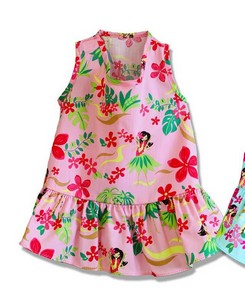 Dog Hawaiian Tropical Print Pink Cotton Dress