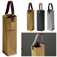 Washable Kraft Paper Wine Bag with Leather Handle - Bags