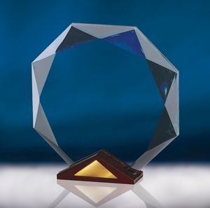 6" Crystal Octavia Crystal Award w/Wood Base