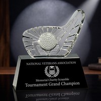 6" Vernon Clear Golf Club with Golf Ball Crystal Award on Black Slant Base - Crystal, Trophies