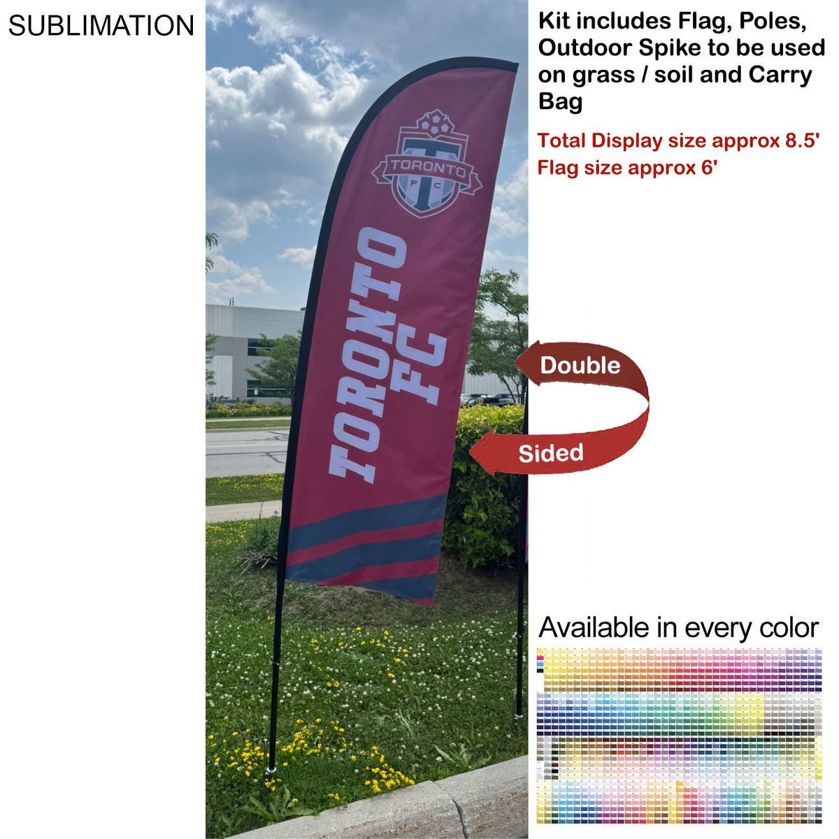 8.5' X-Small Feather Flag Kit, Full Color Graphics Double Sided, Outdoor Spike base and Bag Included - Flags