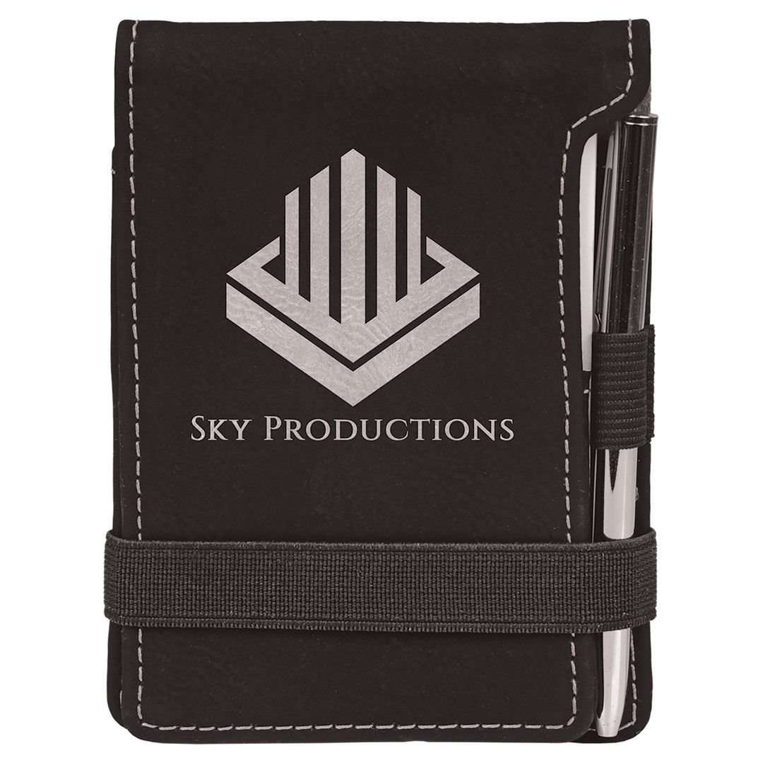 Notepad with Pen, Black Faux Leather, 3 1/4" x 4 3/4" - Notebooks, Covers