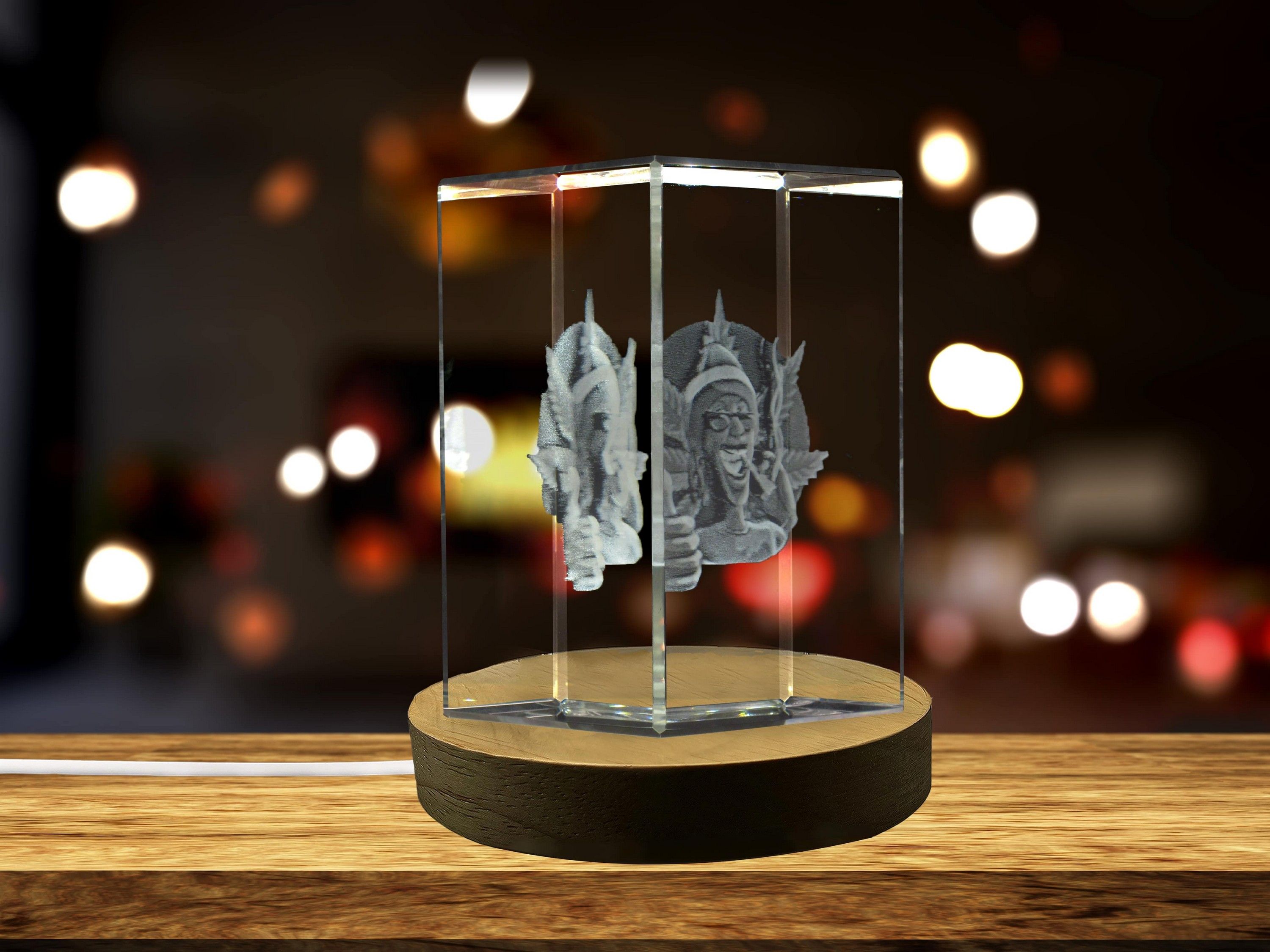 Rastaman Smokes Marijuana 3D Engraved Crystal Keepsake w/LED Base - Crystal, Figurines