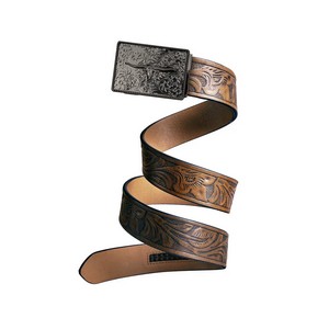 Light Brown Western Strap w/40mm Gunmetal Bull Buckle