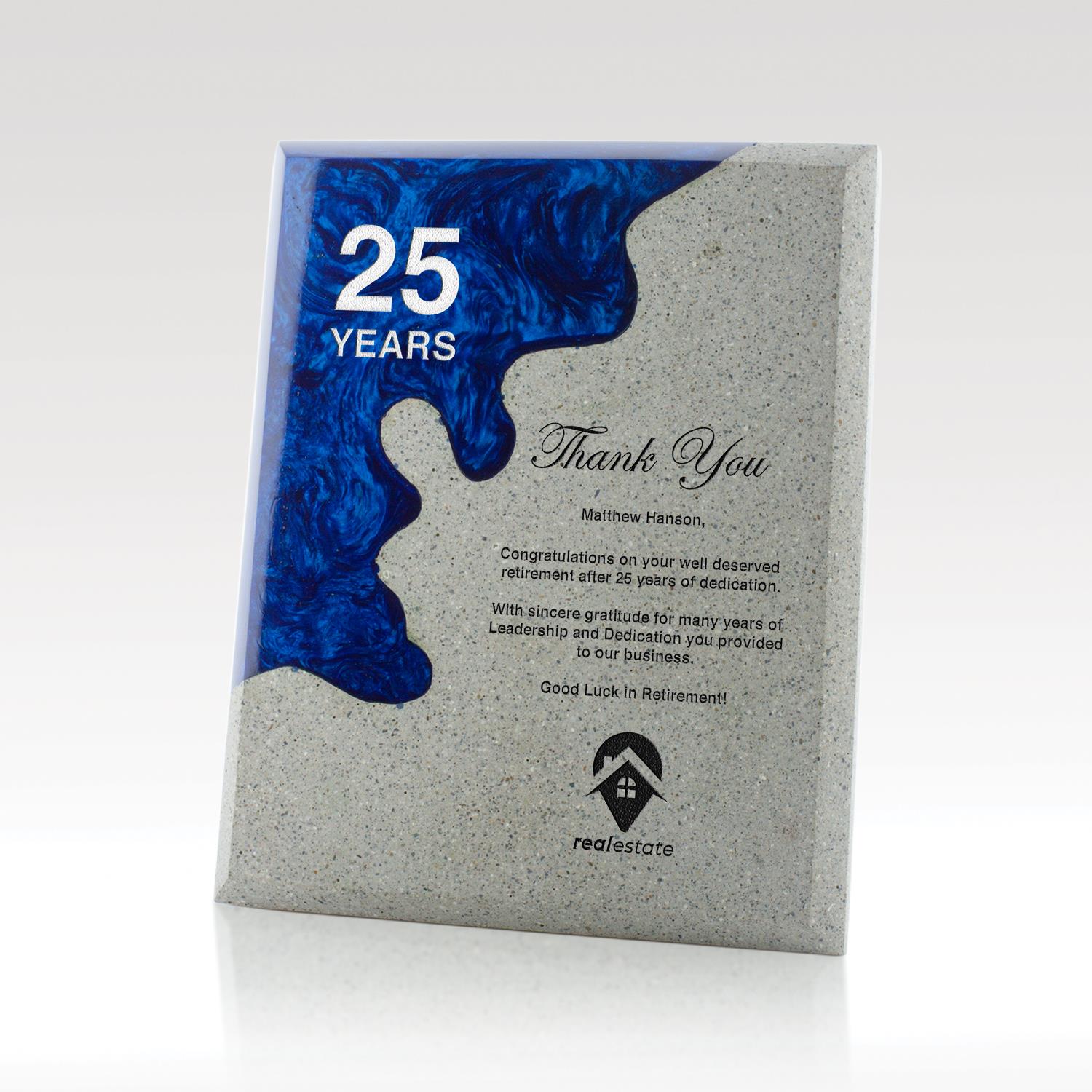 Strata - 8x10 - Blue Concrete and Resin Plaque - Awards, Plaques