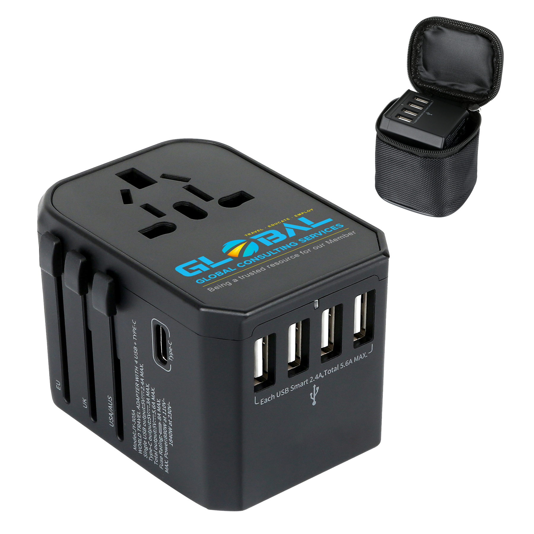 Universal Travel Adapter With 4 USB-A And 1 Type-C Ports - Chargers, Adapters