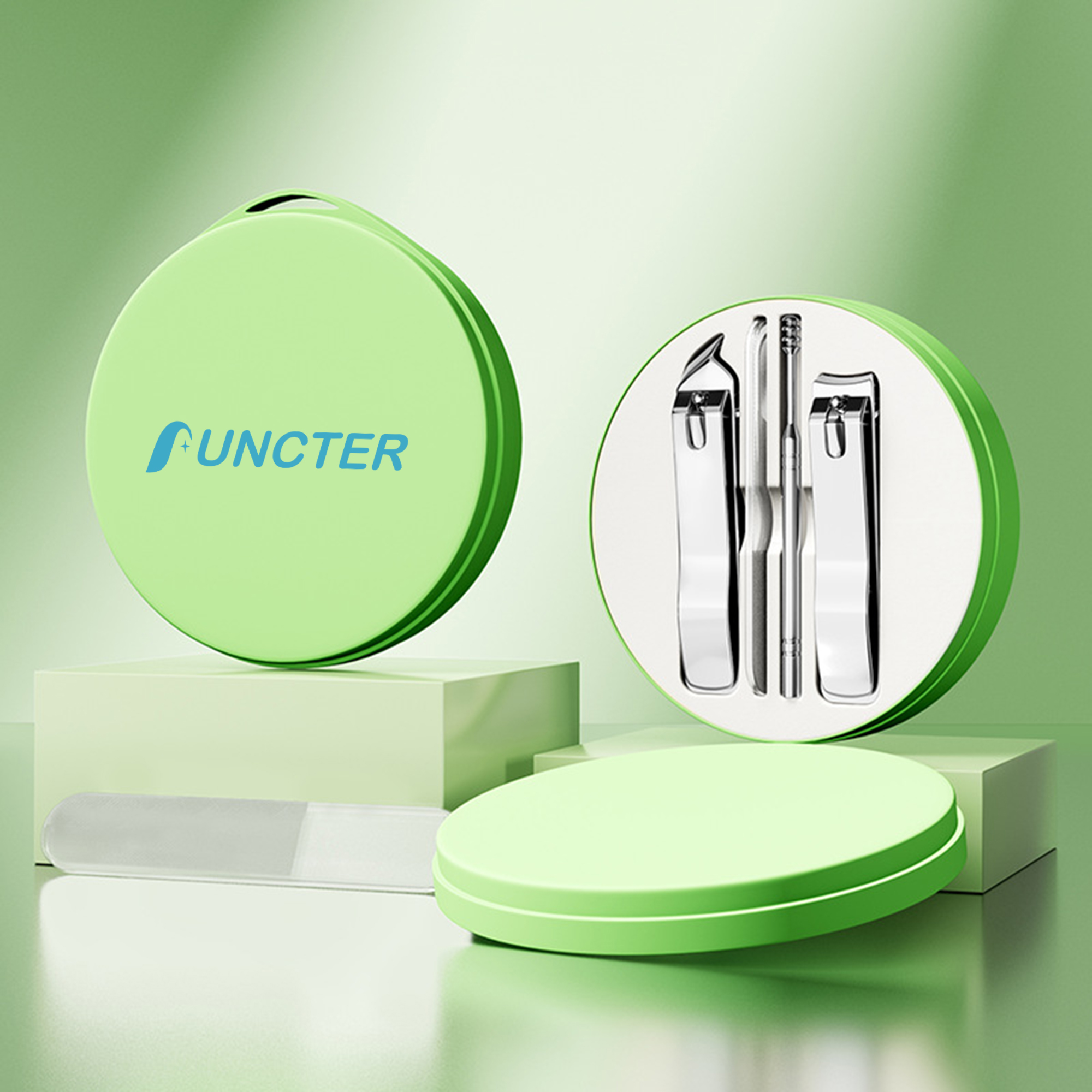4-in-1 travel nail cutter Kit with Round Storage Case - Clippers, Knives