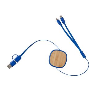 Dual Input 3-IN-1 Bamboo Retractable Cable