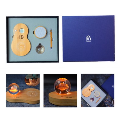 Creative Bamboo Wood Wireless Speaker, Wireless Charging Night Light & Pen Gift Box