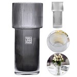 Contemporary Ribbed Cylinder Glass Vase
