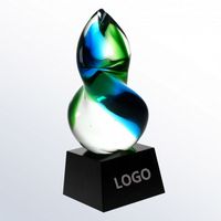 Unique style art glass blue union on black optical crystal base - Trophies, Crystal