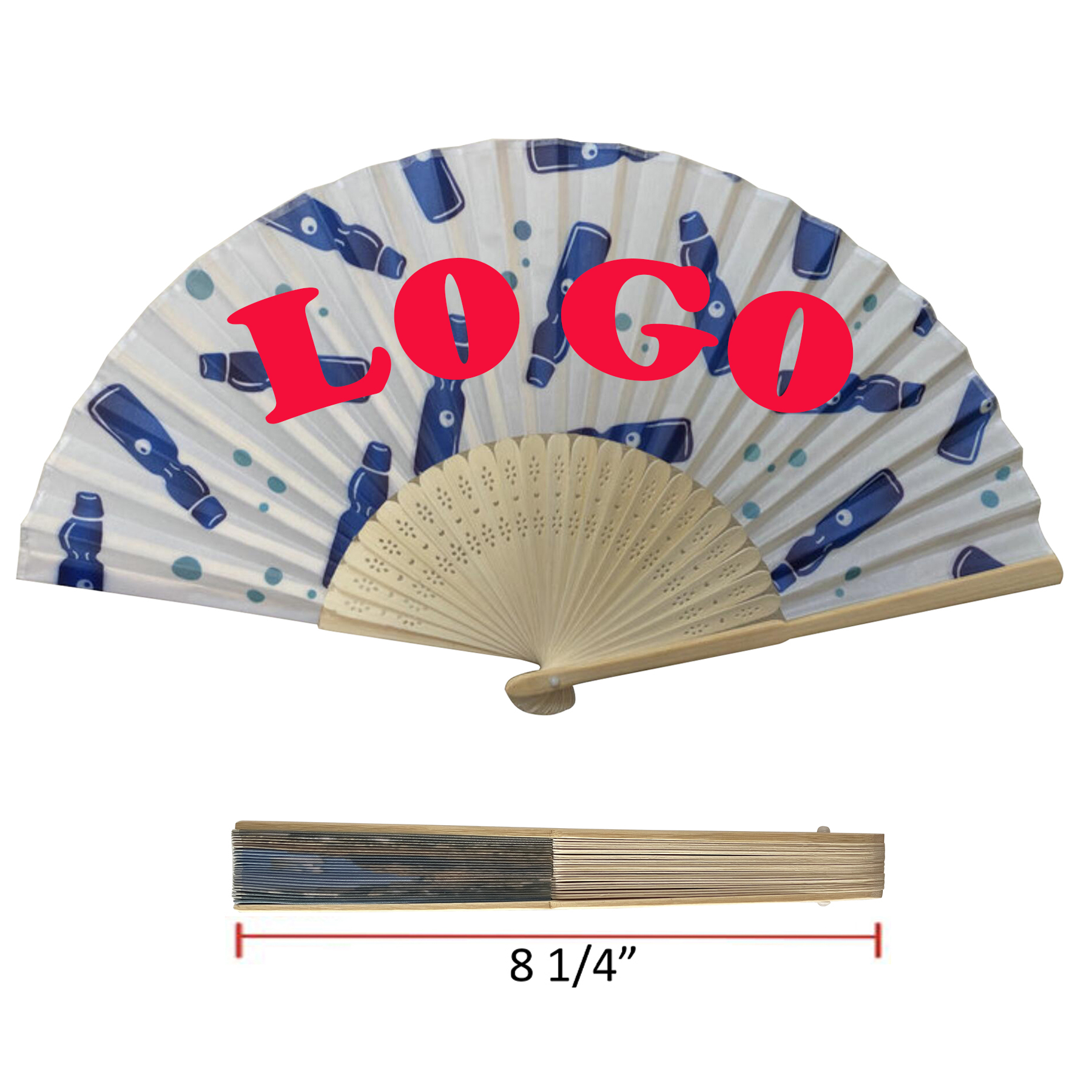 8 1/4" Custom Foldable Polyester Fabric Bamboo Fan - Fans, Decorations