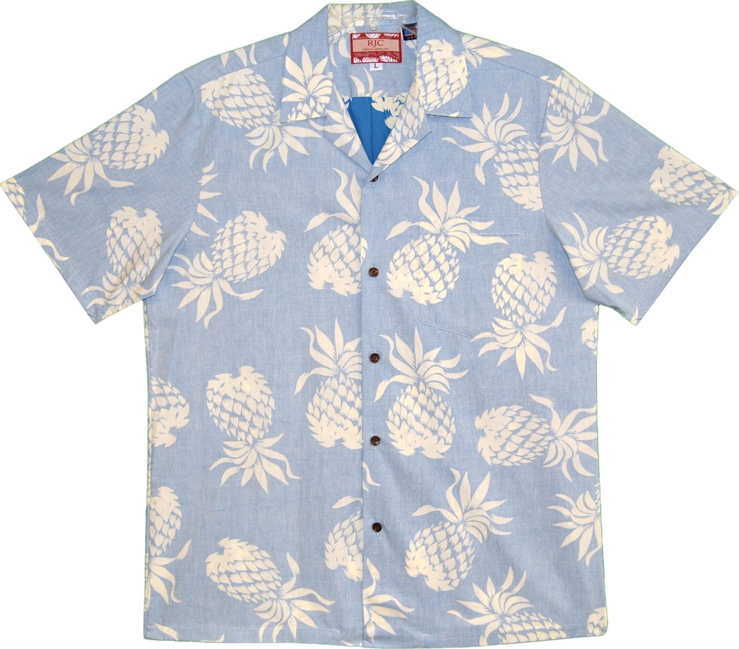 Blue Hawaiian Faded Print Shirt - 100% Cotton Tropical Reverse Print w/Genuine Coconut Buttons - Shirts