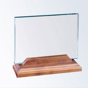 Horizontal Rectangle Award w/Beveled Walnut Base - Medium - Plaques, Awards