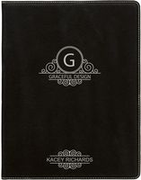 Laser Engraved Leatherette Portfolios -Black/Engraves Silver - 7" x 9" - Portfolios, Notebooks
