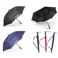 60" Custom 210T Pongee Fabric Auto-Open Golf Umbrella w/Storage Pouch - Umbrellas