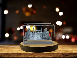 Red Fort Castle 3D Engraved Crystal Trophy Award w/LED Base