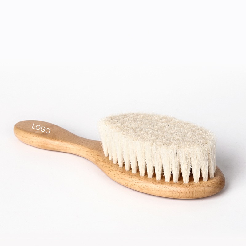 Baby Newborn Soft Goat Hair Brush Beech Wood Infant Scalp Massage Comb - Brushes, Combs