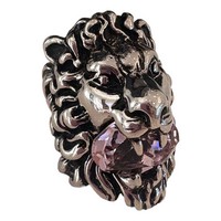 Gucci Lion Head Motif Silver Ring Light Pink Crystal Size 10 - Rings