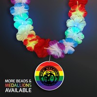 Rainbow Lei LED Flower Necklace with Rainbow Medallion - PRINTED - Leis, Necklaces