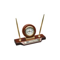Piano Finish Desk Clock on Base with 2 Pens - Clocks, Awards