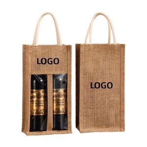 2 Bottle Jute Wine Tote Bags w/ Window - Bags, Cases