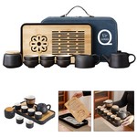Black Pottery Handle Travel Tea Set W/ Tea Tray