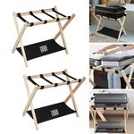 Bedroom Guest Room 2 Tier Wooden Suitcase Bag Holder Stand Folding Luggage Racks with Shelf